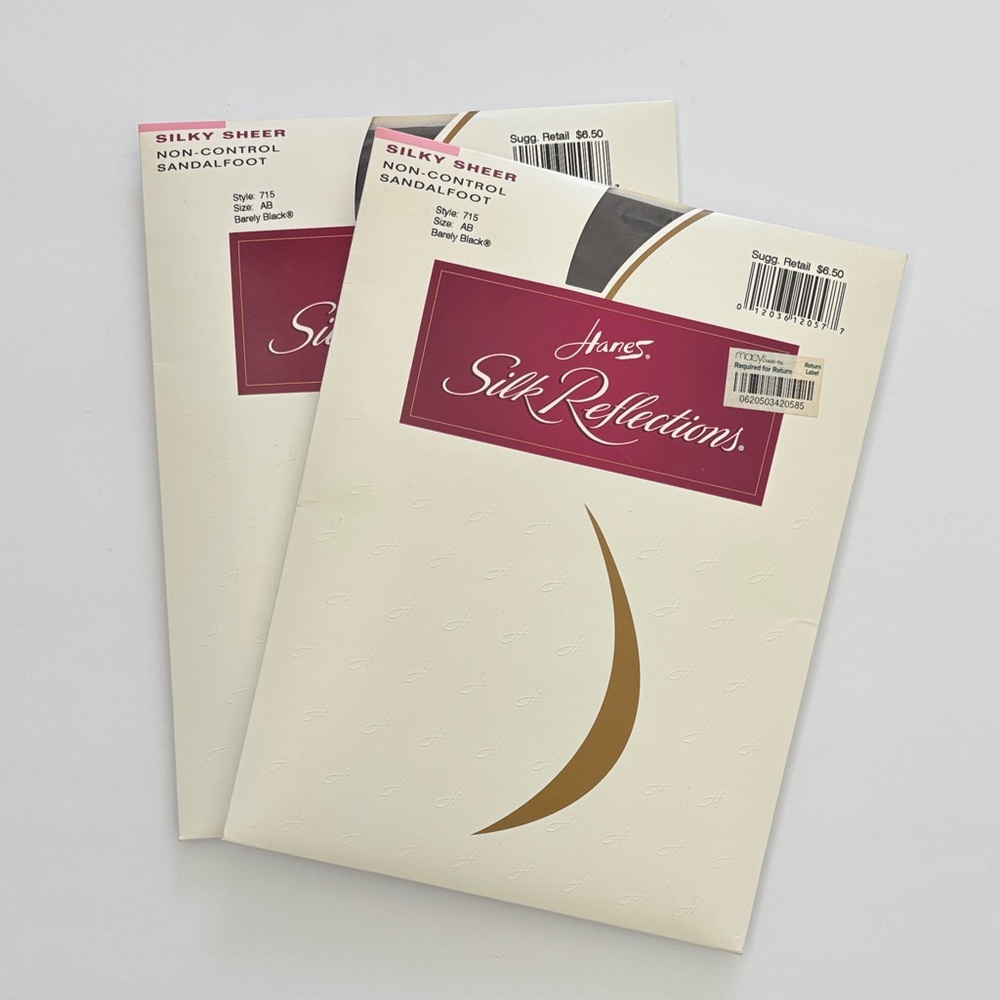 Vintage Lot 2 Hanes Silk Reflections NC Pantyhose Sandalfoot AB Barely Black 715